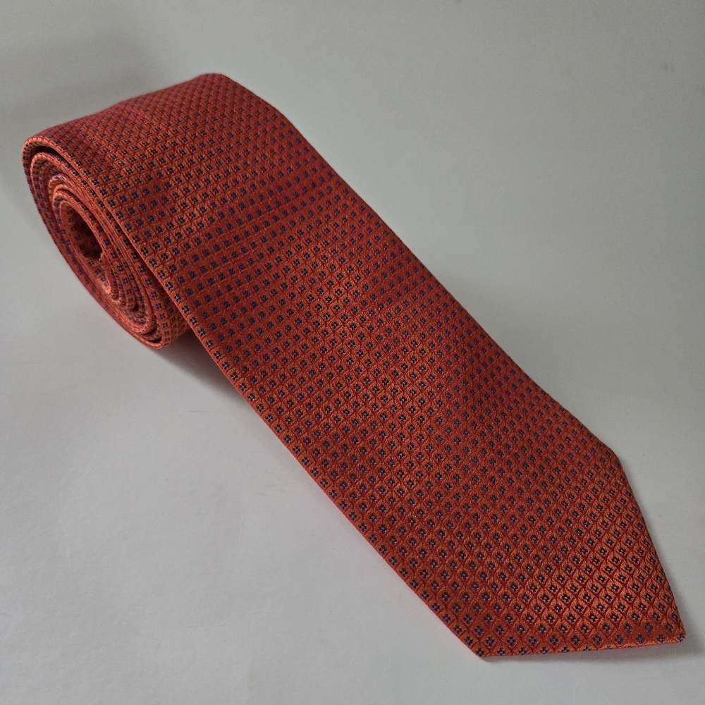 Thomas Pink Orange Tonal Textured Silk Tie Hand Finished Morocco